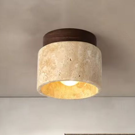 Japanse Stijl LED Plafondlamp – Steen & Hout, Modern Rond Design