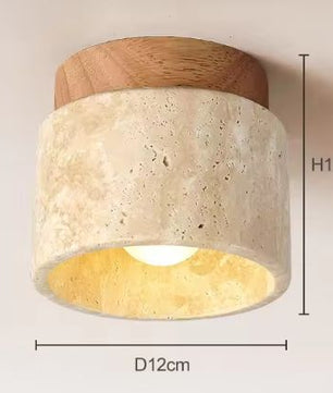 Japanse Stijl LED Plafondlamp – Steen & Hout, Modern Rond Design