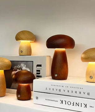 Houten Paddenstoel Nachtlampje – Touch Dimbaar & Oplaadbaar LED Licht