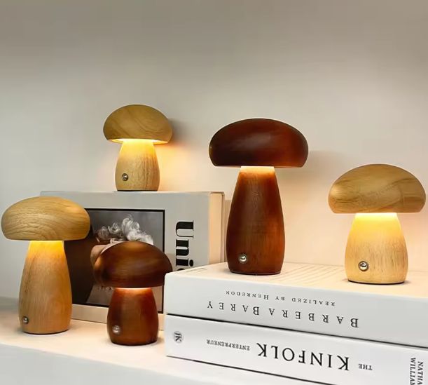 Houten Paddenstoel Nachtlampje – Touch Dimbaar & Oplaadbaar LED Licht