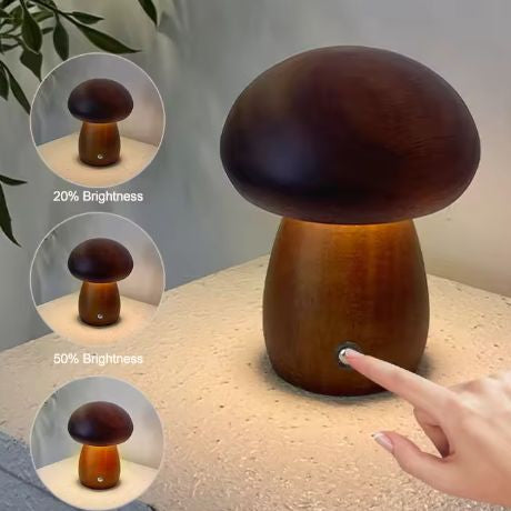 Houten Paddenstoel Nachtlampje – Touch Dimbaar & Oplaadbaar LED Licht