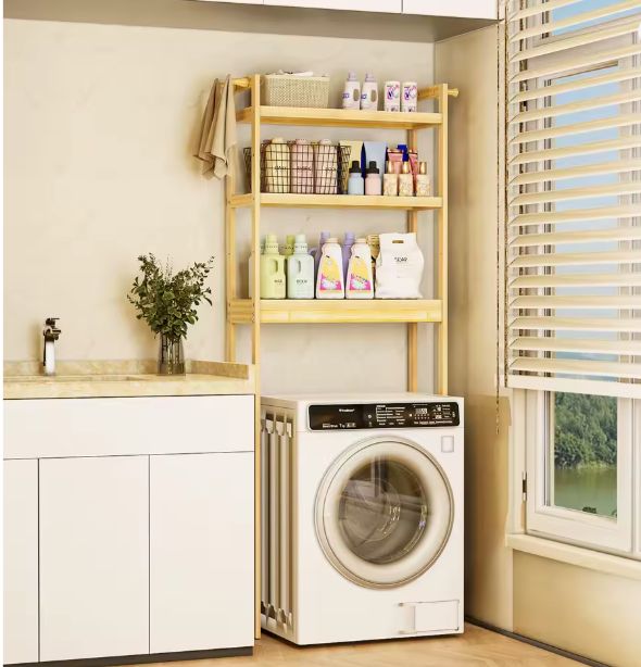 Bamboe Badkamer Opbergrek voor Toilet – 3-Laags Verstelbare Planken met Haken, Ruimtebesparend en Duurzaam