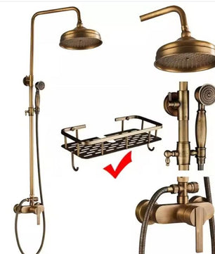 Antiek Messing Douchekraan Set met Handdouche en Wandplanken