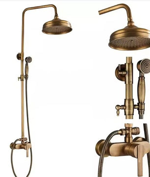 Antiek Messing Douchekraan Set met Handdouche en Wandplanken