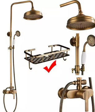 Antiek Messing Douchekraan Set met Handdouche en Wandplanken