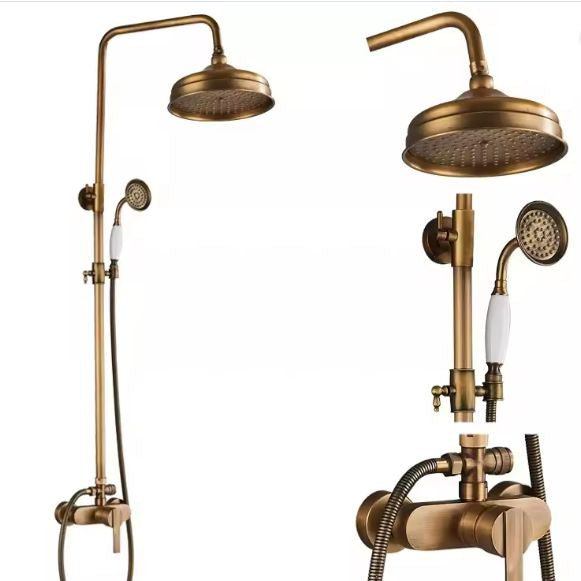 Antiek Messing Douchekraan Set met Handdouche en Wandplanken