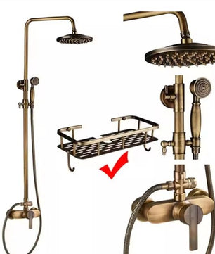 Antiek Messing Douchekraan Set met Handdouche en Wandplanken