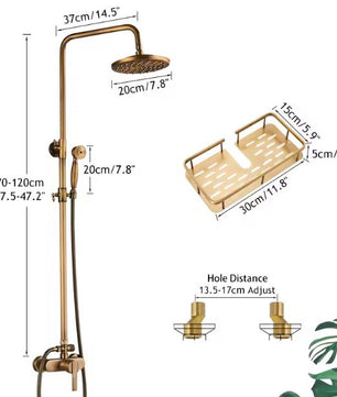 Antiek Messing Douchekraan Set met Handdouche en Wandplanken
