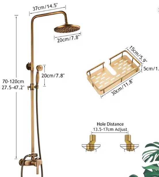 Antiek Messing Douchekraan Set met Handdouche en Wandplanken