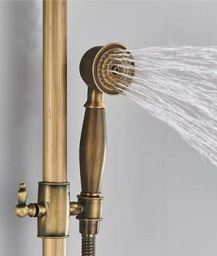 Antiek Messing Douchekraan Set met Handdouche en Wandplanken