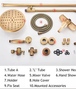 Antiek Messing Douchekraan Set met Handdouche en Wandplanken