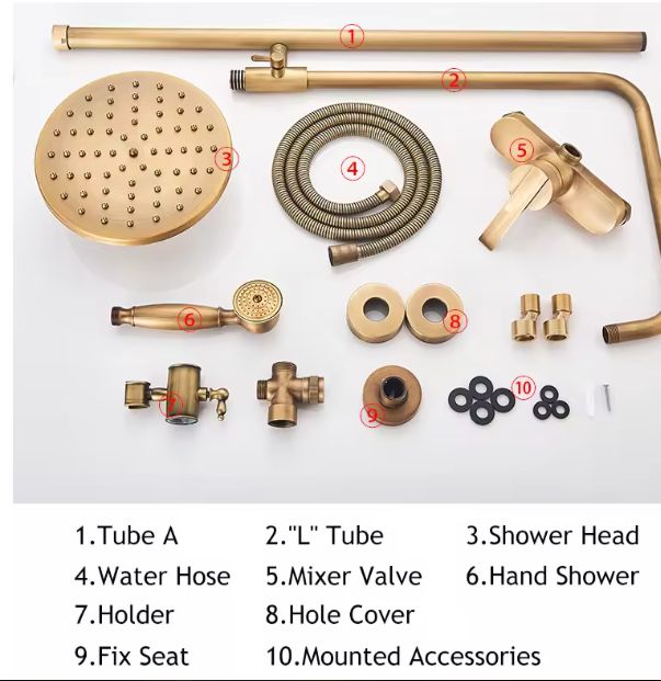 Antiek Messing Douchekraan Set met Handdouche en Wandplanken