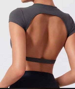 Dames Sport Crop Top – Backless Fitness Top met Stretch en Sneldrogend Materiaal