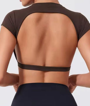Dames Sport Crop Top – Backless Fitness Top met Stretch en Sneldrogend Materiaal