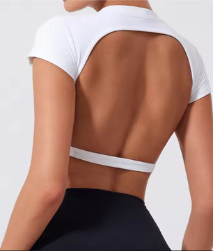 Dames Sport Crop Top – Backless Fitness Top met Stretch en Sneldrogend Materiaal