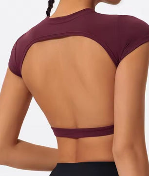 Dames Sport Crop Top – Backless Fitness Top met Stretch en Sneldrogend Materiaal