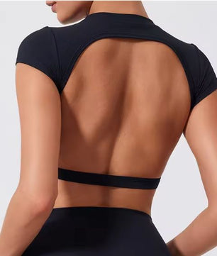 Dames Sport Crop Top – Backless Fitness Top met Stretch en Sneldrogend Materiaal