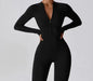 Dames Sport Jumpsuit met Rits en Lange Mouwen – Stretch Fitness Catsuit voor Yoga en Training