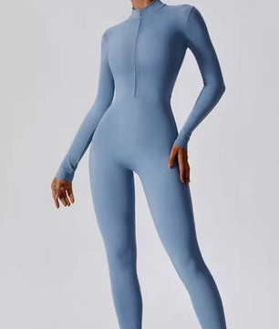 Dames Sport Jumpsuit met Rits en Lange Mouwen – Stretch Fitness Catsuit voor Yoga en Training