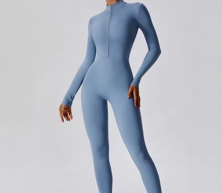 Dames Sport Jumpsuit met Rits en Lange Mouwen – Stretch Fitness Catsuit voor Yoga en Training