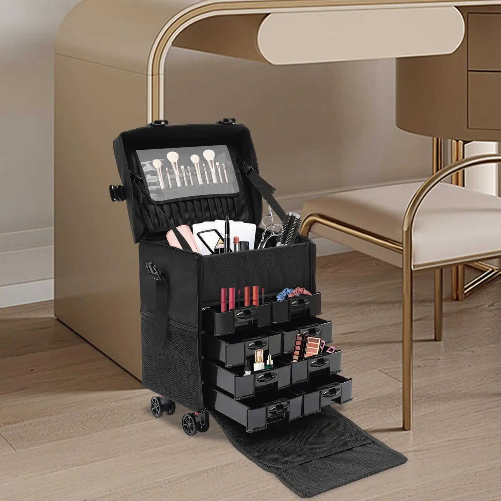 Multifunctionele Kapperstas met Wielen – Professionele Beauty Trolley met 8 Laden