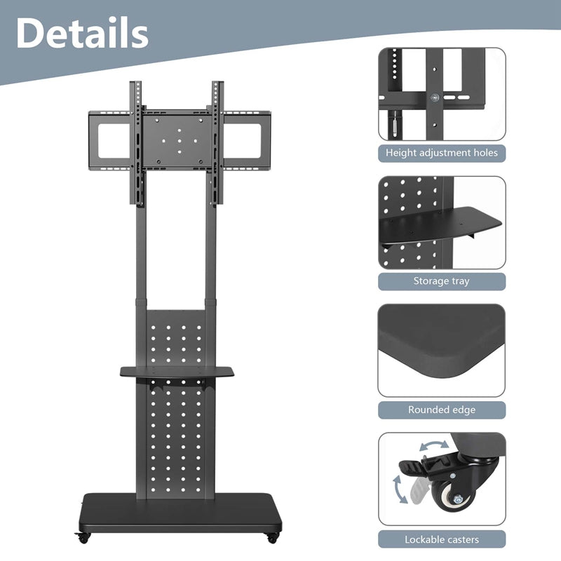 Draaibare TV Vloerstandaard 32–65 inch – Mobiele TV Beugel met Hoogteverstelling