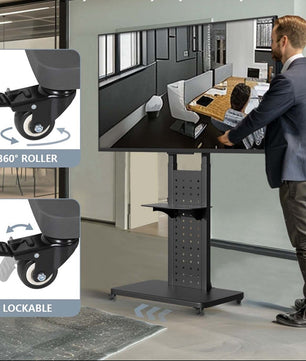Draaibare TV Vloerstandaard 32–65 inch – Mobiele TV Beugel met Hoogteverstelling