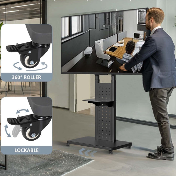 Draaibare TV Vloerstandaard 32–65 inch – Mobiele TV Beugel met Hoogteverstelling