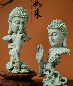 Boeddhistisch Zen Standbeeld – Groene Zandsteen Desktop Decoratie voor Interieur