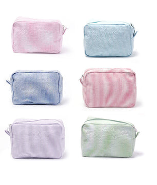 Seersucker Make-up Tas met Ruches – Gestreepte Cosmetische Reistas met Rits