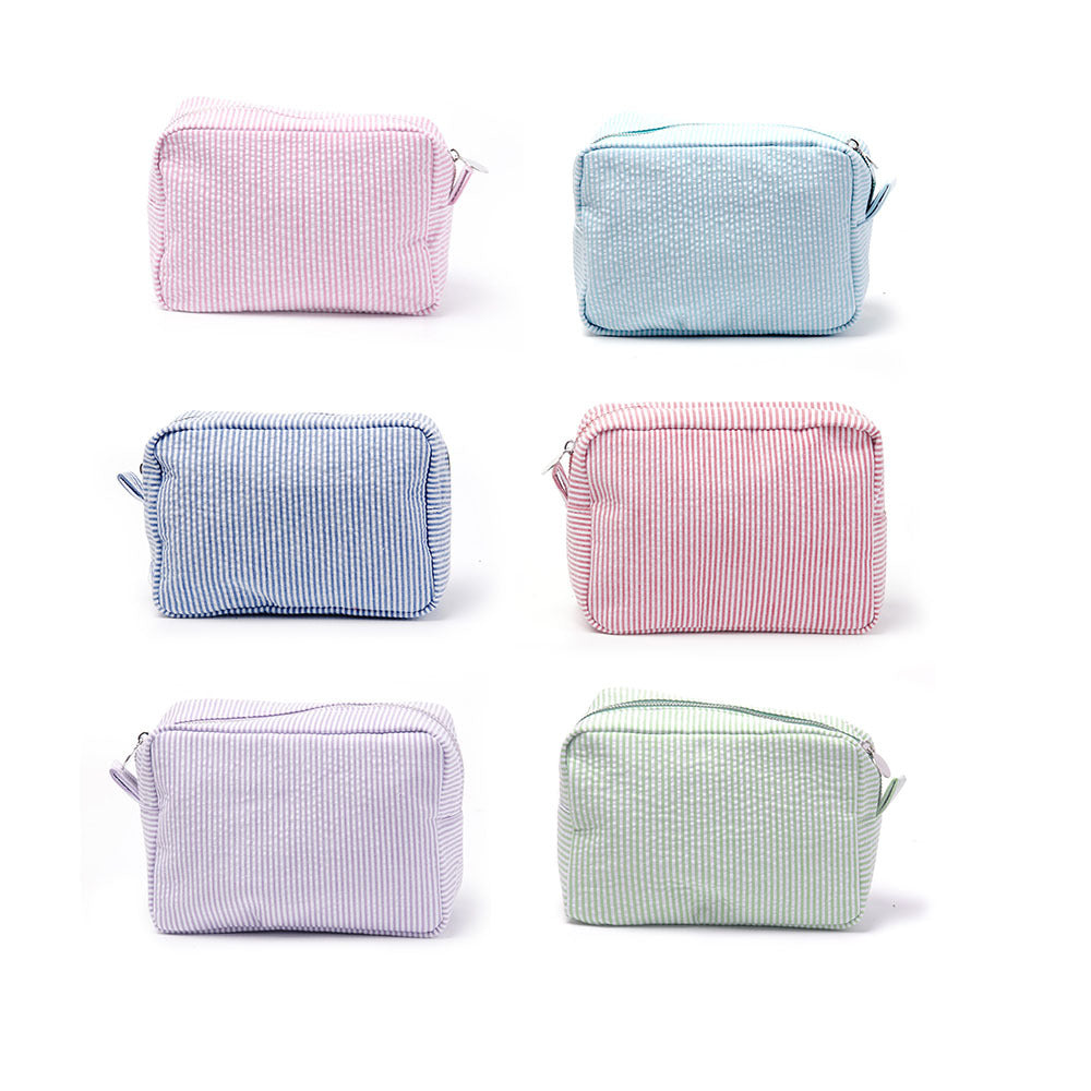 Seersucker Make-up Tas met Ruches – Gestreepte Cosmetische Reistas met Rits