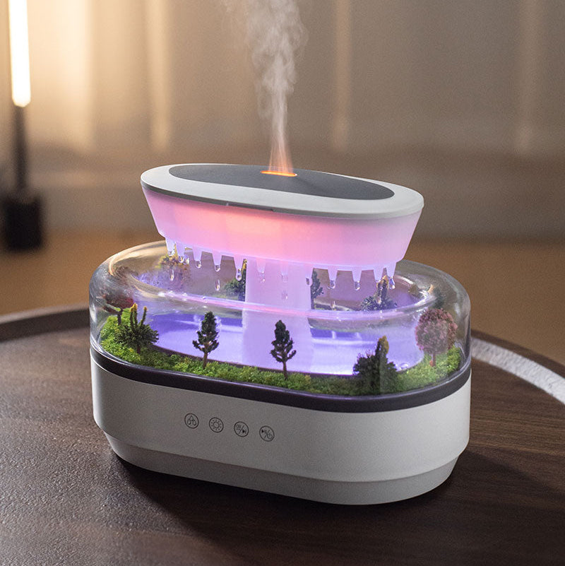 Aroma Luchtbevochtiger met Regendruppel Effect en LED Licht – Ultrasone Diffuser met Witte Ruis
