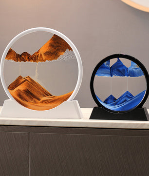 3D Zandlandschap Bewegende Zandkunst – Rond Glazen Drijfzand Schilderij met Vloeibaar Diepzee Effect