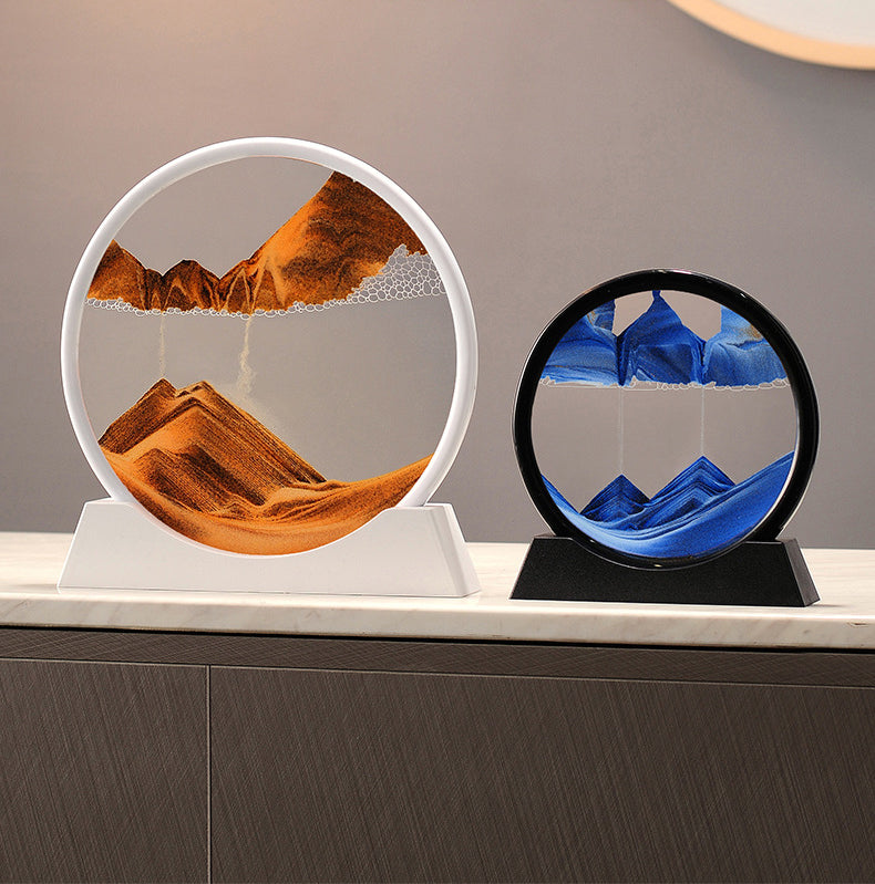 3D Zandlandschap Bewegende Zandkunst – Rond Glazen Drijfzand Schilderij met Vloeibaar Diepzee Effect