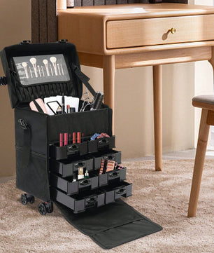 Professionele Rollende Make-upkoffer met 8 Verwijderbare Lades en 360° Wielen – Meerlaagse Cosmetische Trolley