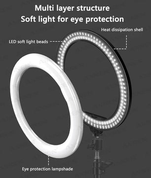 26 cm LED Ringlicht met Statief – Dimbare Selfie Lamp met Telefoonhouder