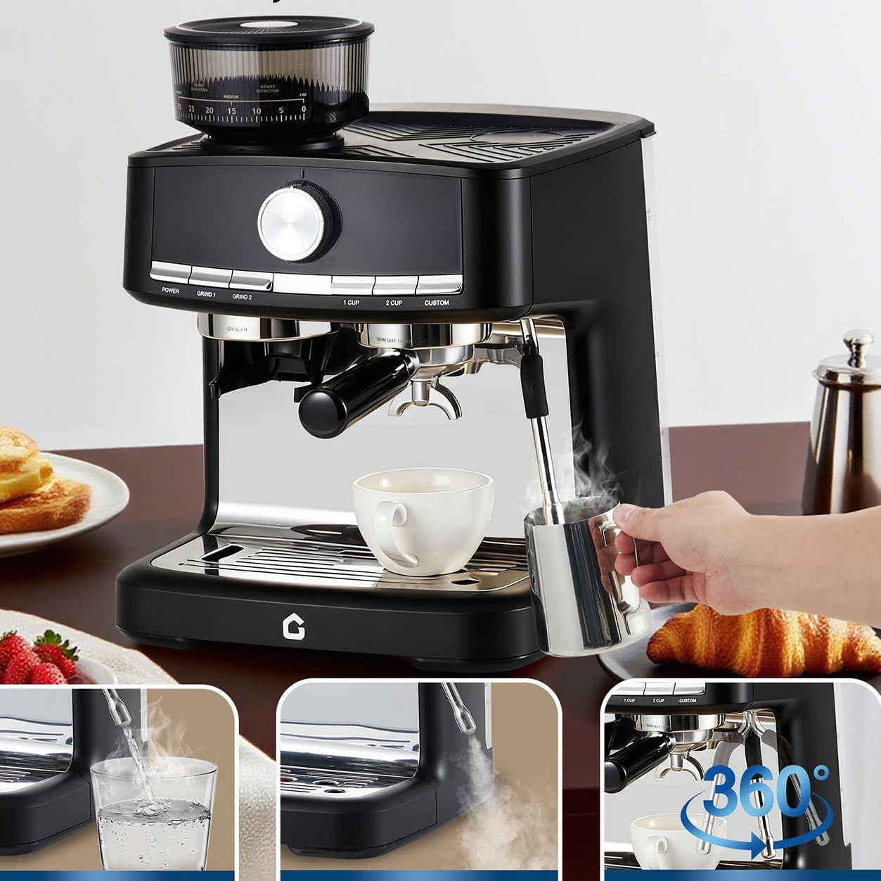Espressomachine 20 Bar met Molen en Melkopschuimer