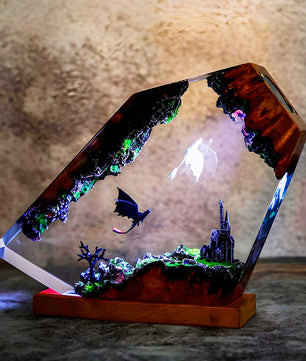 Draak Tafellamp van Hars – Creatieve Cartoon Figuur met 7-Kleuren LED Nachtlamp en USB Oplading