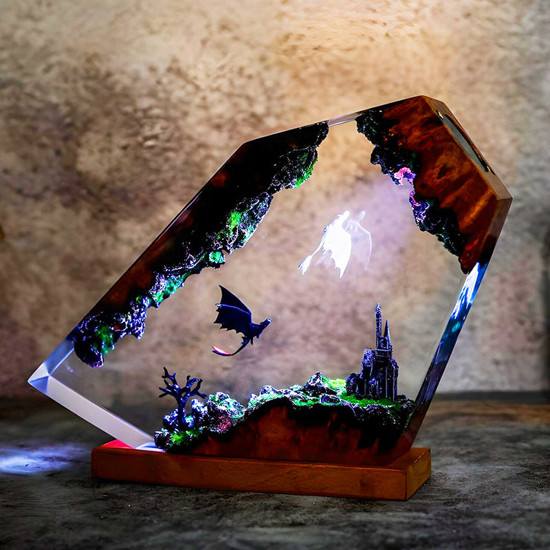 Draak Tafellamp van Hars – Creatieve Cartoon Figuur met 7-Kleuren LED Nachtlamp en USB Oplading