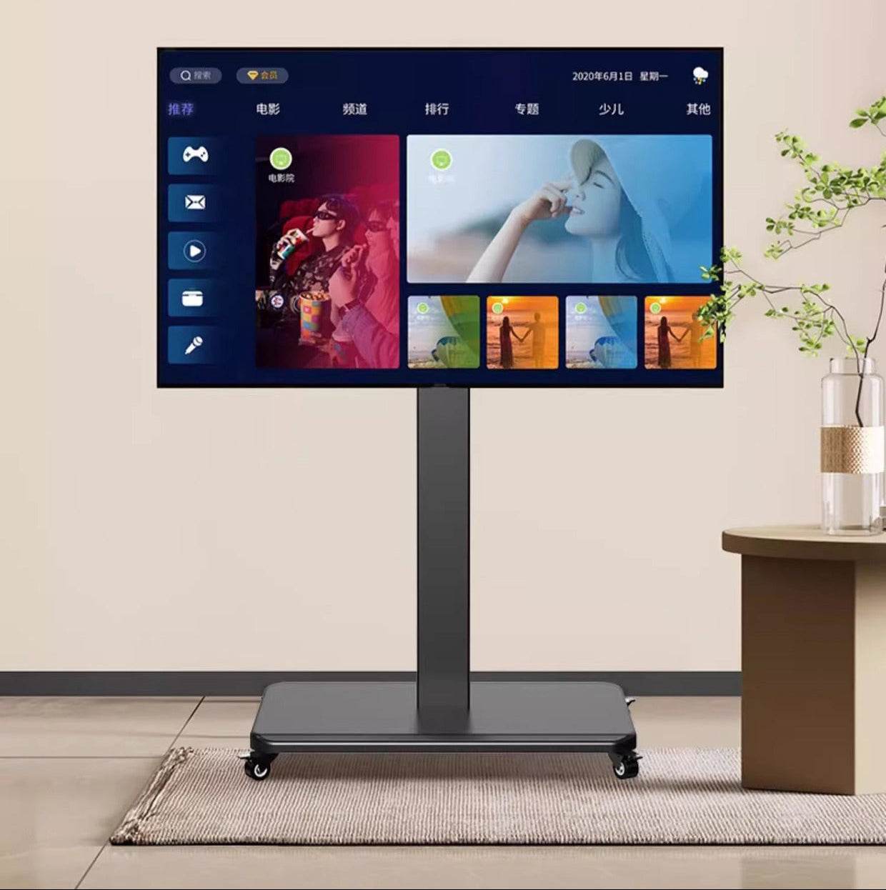Vloer TV-standaard met Stopcontact – Universele en In Hoogte Verstelbare TV-standaard met Draaifunctie