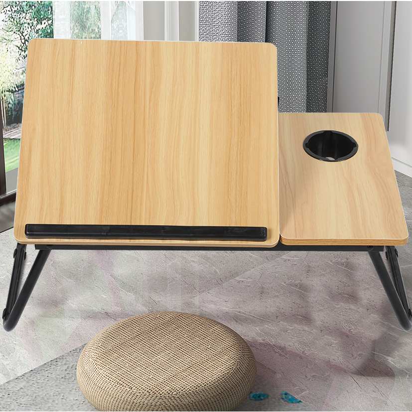 Verstelbaar Opklapbaar Laptopbureau met Bekerhouder voor Bed en Bank – Draagbare Multifunctionele Bedtafel voor Werken en Studeren