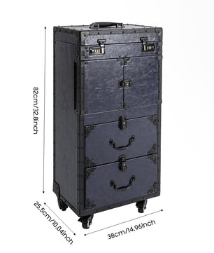 Vintage Make-up Trolley met Wielen – Afsluitbare Cosmetische Koffer met Grote Capaciteit