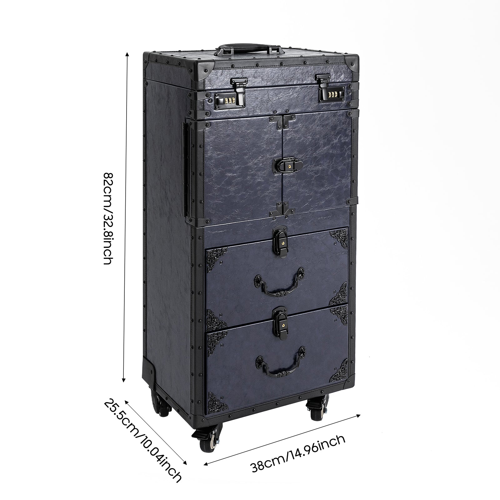 Vintage Make-up Trolley met Wielen – Afsluitbare Cosmetische Koffer met Grote Capaciteit