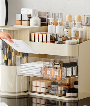 Roterende Make-up Organizer met Laden – Borstelhouder en Cosmetica Opbergdoos