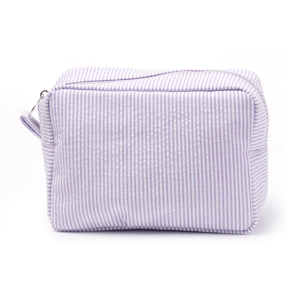 Seersucker Make-up Tas met Ruches – Gestreepte Cosmetische Reistas met Rits