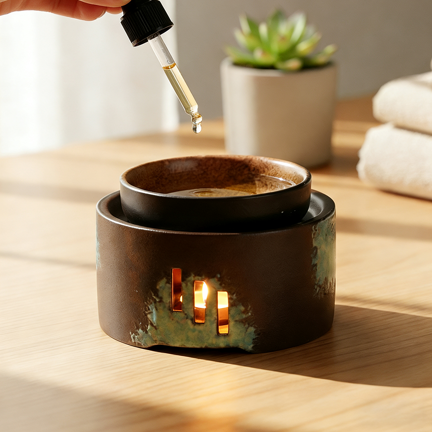 Keramische Aromatherapiebrander – Wax Melt en Olieverspreider met Kaarsverwarming voor Spa en Interieur