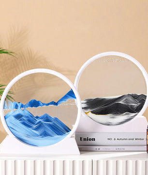 3D Zandlandschap Bewegende Zandkunst – Rond Glazen Drijfzand Schilderij met Vloeibaar Diepzee Effect