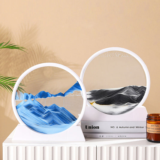 3D Zandlandschap Bewegende Zandkunst – Rond Glazen Drijfzand Schilderij met Vloeibaar Diepzee Effect
