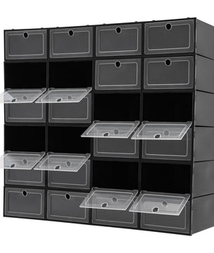 24-Delige Modulaire Schoenenkast met Stapelbare Transparante Opbergdozen – Ruimtebesparend Schoenenrek voor Hal, Slaapkamer, Garderobe en Kastopslag