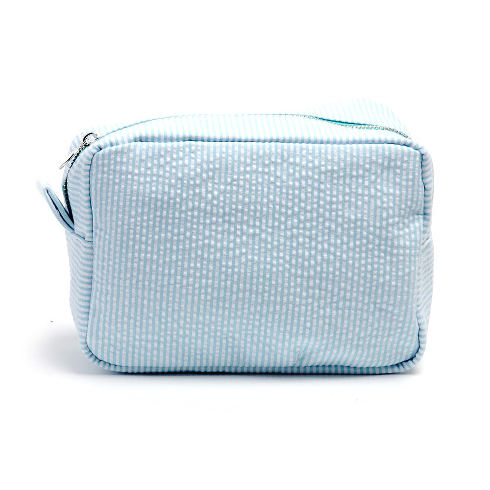 Seersucker Make-up Tas met Ruches – Gestreepte Cosmetische Reistas met Rits